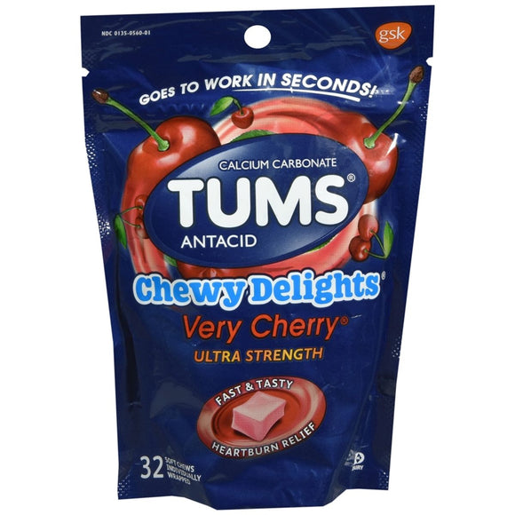 TUMS Chewy Delights Ultra Strength Soft Chews Very Cherry - 32 EA