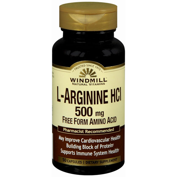 Windmill L-Arginine HCI 500 mg Free Form Amino Acid Capsules - 50 CP