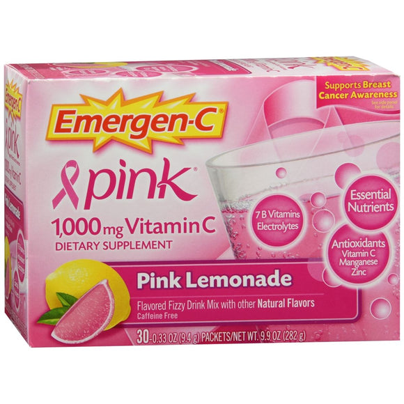 Emergen-C Pink Vitamin C Dietary Supplement 1000 mg Fizzy Drink Mix Packets Pink Lemonade - 30 EA