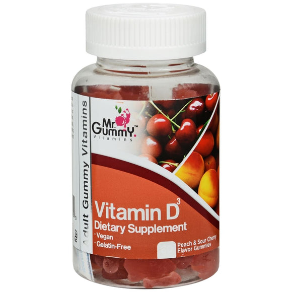 Mr. Gummy Vitamin D3 Dietary Supplement Gummies Peach & Sour Cherry Flavor 60 EA