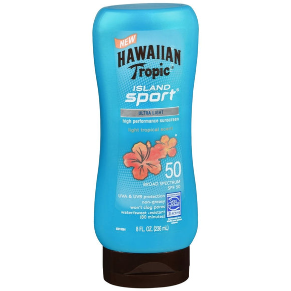 Hawaiian Tropic Island Sport Hugh Performance Sunscreen SPF 50 Light Tropical Scent - 8 OZ