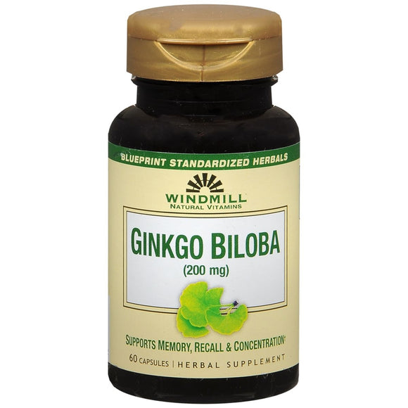 Windmill Natural Vitamins Ginkgo Biloba 200mg Herbal Supplement Capsules - 60 CP