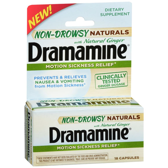Dramamine Non-Drowsy Naturals With Ginger Motion Sickness Relief Capsules - 18 TB