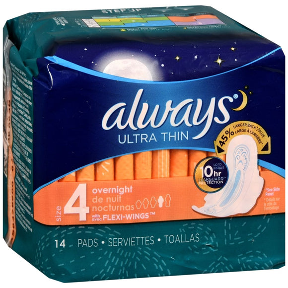 Always Ultra Thin Flexi-Wings Pads Overnight - 14 EA