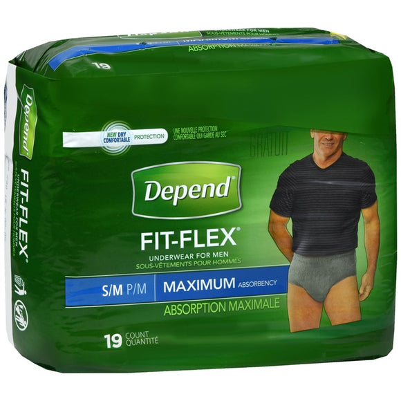 Depend Fit-Flex Underwear for Men Maximum Absorbency Size S/M Gray - 19 EA