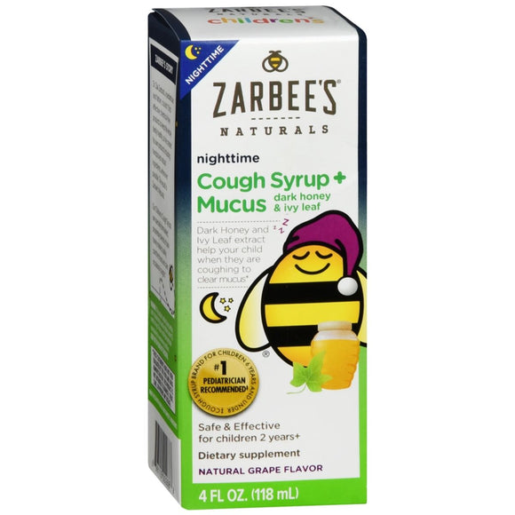 Zarbee's Naturals Children's Cough Syrup + Mucus Nighttime Natural Grape Flavor - 4 OZ