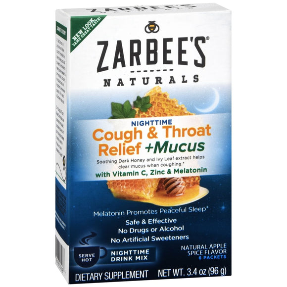 Zarbee's Naturals Cough & Throat Relief + Mucus Nighttime Drink Mix Natural Apple Spice Flavor - 6 EA