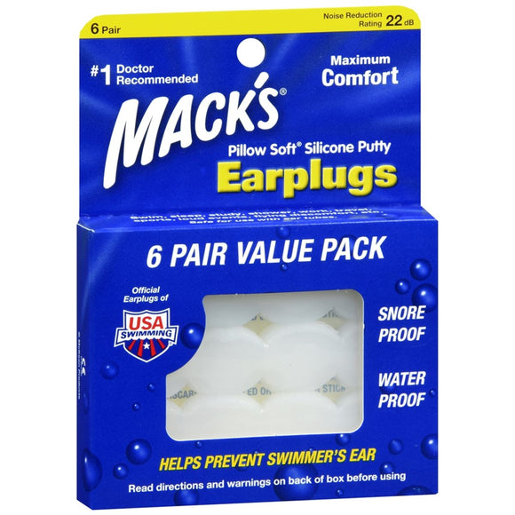 Mack's Pillow Soft Silicone Putty Earplugs - 6 PR