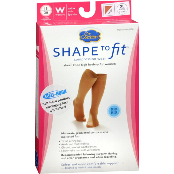 Dr. Comfort Shape To Fit Women's Compression Hosiery Diamond Design 15/20 mmHg Beige X Large 11900 1 pr