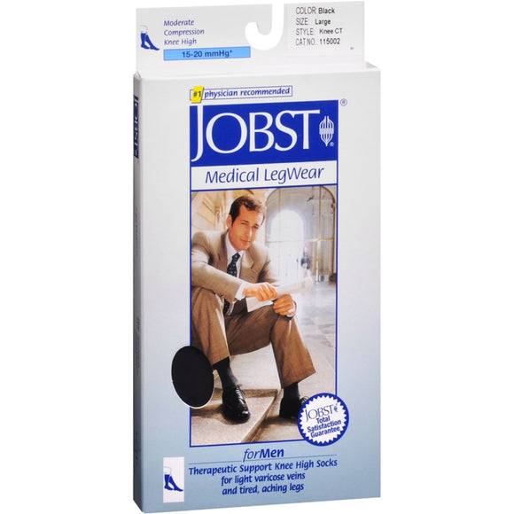 JOBST Medical LegWear For Men Knee High Socks 15-20 mmHg Black Large - 1 PR