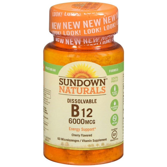 Sundown Naturals Vitamin B12 6,000 mcg Microlozenges Cherry Flavored - 60 EA