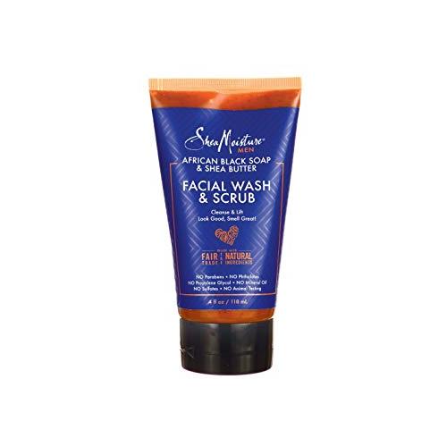 Shea Moisture African Black Soap & Shea Butter Facial Wash & Scrub Cleansing for Men, 4 Ounce