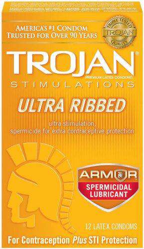 Trojan Condom Stimulations Ultra Ribbed Spermicidal 12s