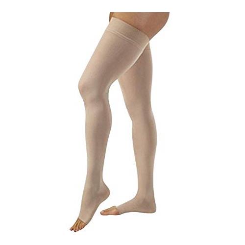 Jobst Relief 20-30 Thigh High Open Toe Beige Compression Stockings with Silicone Band, Medium