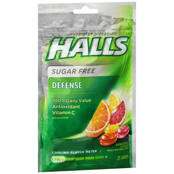 Halls Defense Vitamin C Drops Sugar Free Assorted Citrus - 25 EA