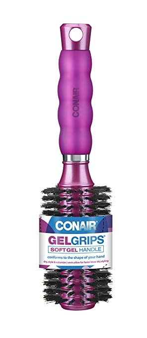 Conair Hair Brush with Boar Bristle, Gel Grips, Round, Medium, Colors May Vary