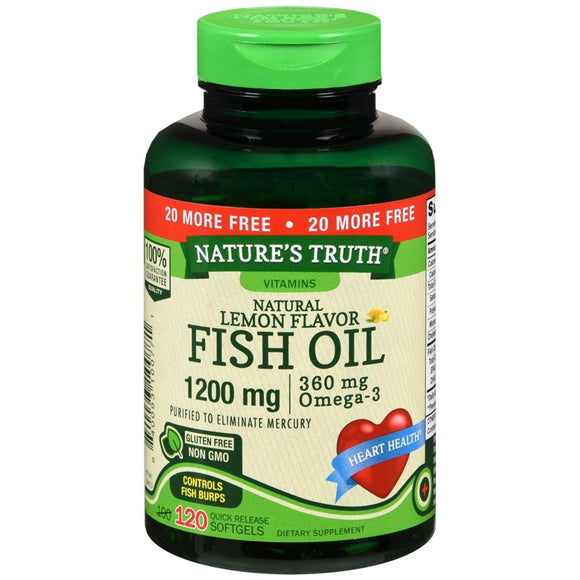 Nature's Truth Natural Lemon Flavor Fish Oil 1200 mg Quick Release Softgels - 120 CP