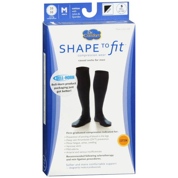 Dr. Comfort Shape to Fit Casual Socks for Men 20-30 mmHg Black Small 11502 - 1 PR