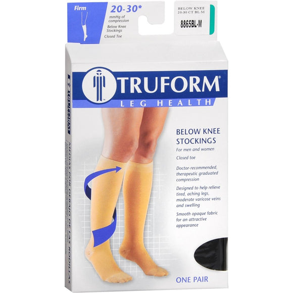 TRUFORM Below Knee Stockings Firm Closed Toe Black Medium 8865BL-M - 1 PR