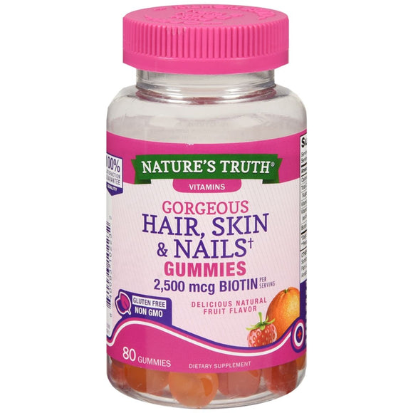 Nature's Truth Gorgeous Hair, Skin & Nails Gummies Natural Fruit Flavor - 80 EA