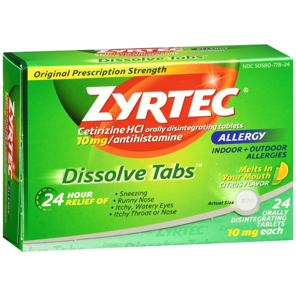 Zyrtec 24 Hour Allergy Dissolve Tabs Citrus Flavor - 24 TB