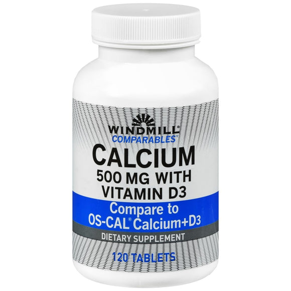 Windmill Comparables Calcium 500 mg with Vitamin D3 Tablets - 120 TB