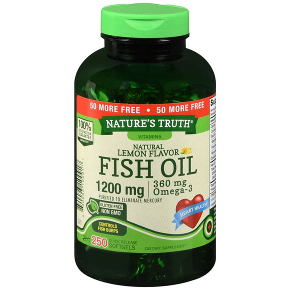 Nature's Truth Natural Lemon Flavor Fish Oil 1200 mg Quick Release Softgels - 250 CP