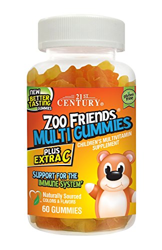 21st Century Zoo Friends Multi Gummies Plus Extra C, Orange/Lemon/Cherry, 60 ...