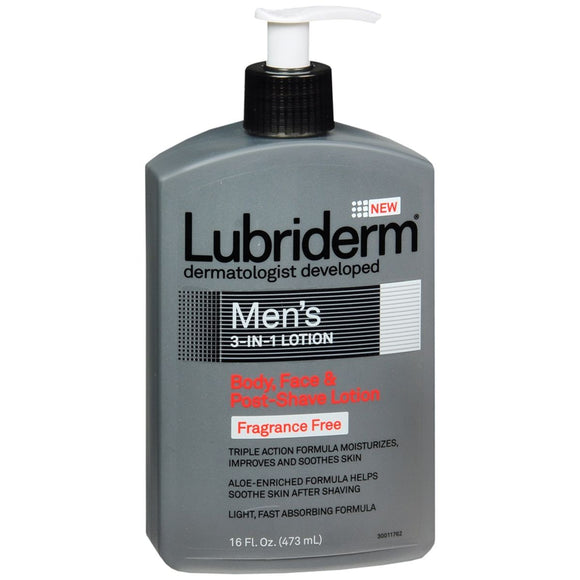 Lubriderm Men's 3-in-1 Body, Face & Post-Shave Lotion Fragrance Free - 16 OZ