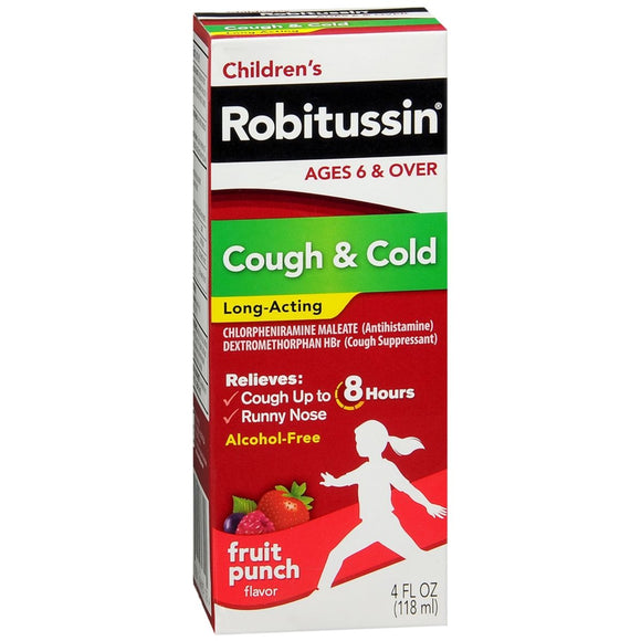 Robitussin Children's Cough & Cold Long-Acting Liquid Fruit Punch Flavor - 4 OZ