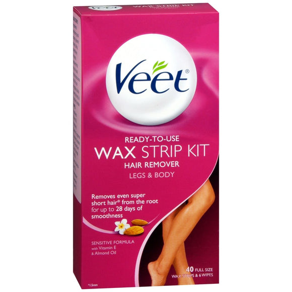 VEET Ready-to-Use Wax Strip Kit Hair Remover Legs & Body - 1 EA