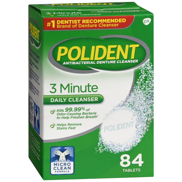 Polident Antibacterial Denture Cleanser Tablets 3 Minute - 84 TB