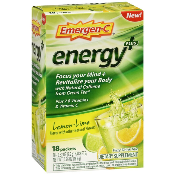Emergen-C Energy+ Fizzy Drink Mix Packets Lemon-Lime - 18 EA