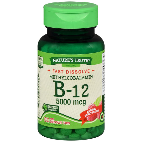 Nature's Truth Sublingual Methylcobalamin B-12 5000 mcg Fast Dissolve Tabs Natural Berry Flavor - 60 TB