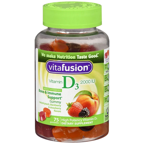 Vitafusion Vitamin D3 2000 IU Adult Vitamins Gummies Natural Peach, Blackberry & Strawberry Flavors - 75 EA