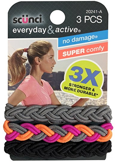 Scunci Braided 3 Strands No Damage Elastics - Assorted color - 3 Ct, 0.80 Ounce