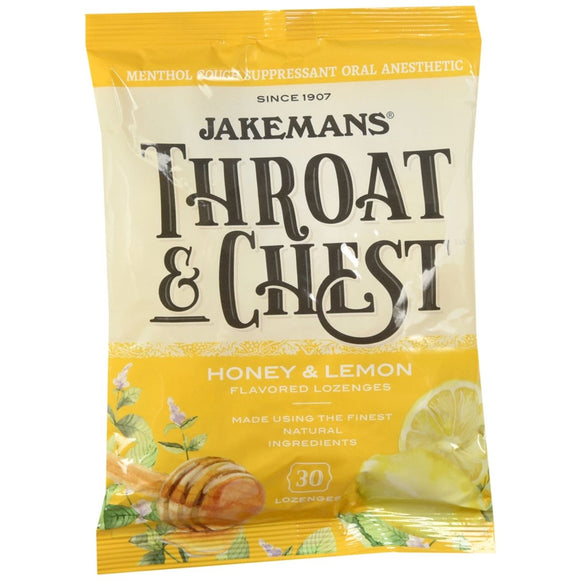 Jakemans Throat & Chest Lozenges Honey & Lemon Flavored - 30 EA