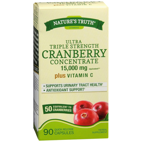 Nature's Truth Ultra Triple Strength Cranberry Concentrate 15,000 mg Plus Vitamin C Quick Release Capsules - 90 CP