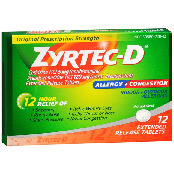 Zyrtec D 12 Hour Allergy + Congestion Extended Release Tablets - 12 TB