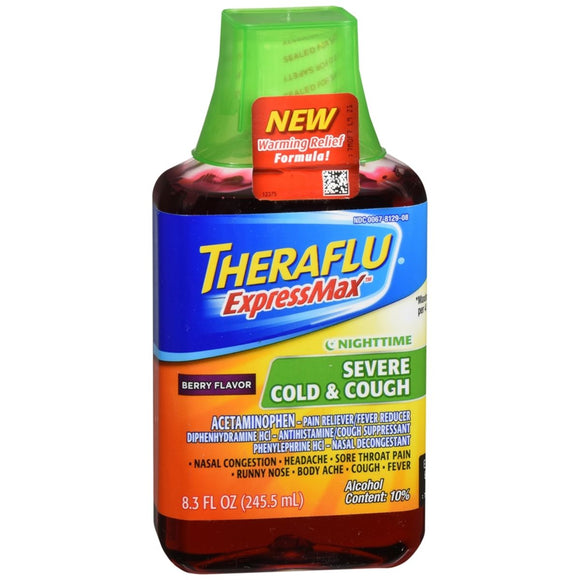 Theraflu ExpressMax Nighttime Severe Cold & Cough Liquid Berry Flavor - 8.3 OZ