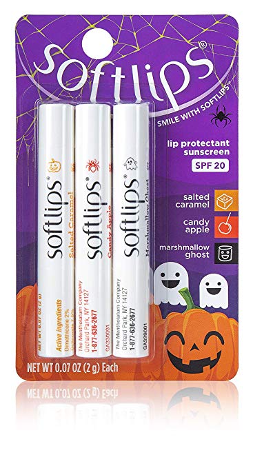 Softlips Limited Edition Halloween Lip Balm Pack - Salted Caramel, Candy Apple and Marshmallow Ghost