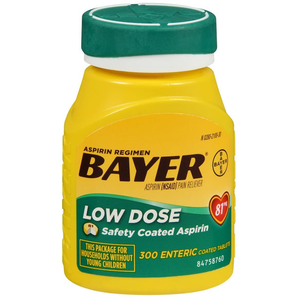 Bayer Low Dose Aspirin 81 mg Enteric Coated Tablets - 300 TB