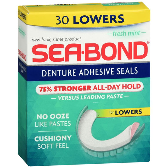 SEA-BOND Denture Adhesive Seals Lowers Fresh Mint - 30 EA