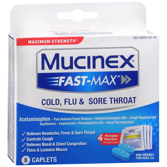 Mucinex Maximum Strength Fast Max Cold, Flu & Sore Throat Caplets 8 CP