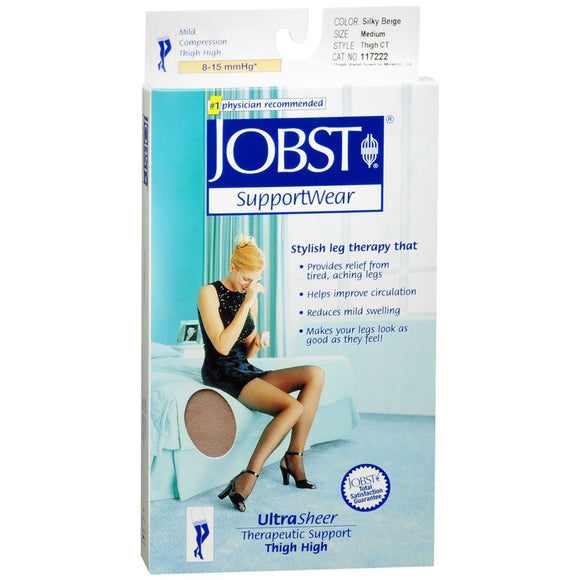 Jobst SupportWear Women's Closed Toe Ultra Sheer Mild Compression Thigh Highs Size Medium Silky Beige - 1 PR