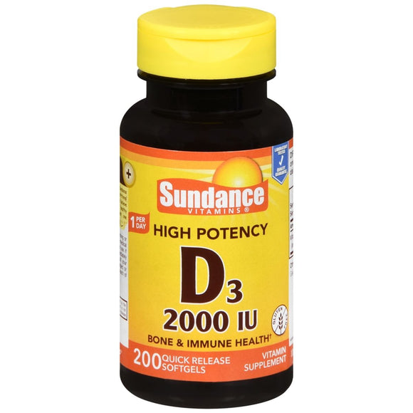 Sundance Vitamins High Potency D3 2000 IU Vitamin Supplement Quick Release Softgels - 200 CP