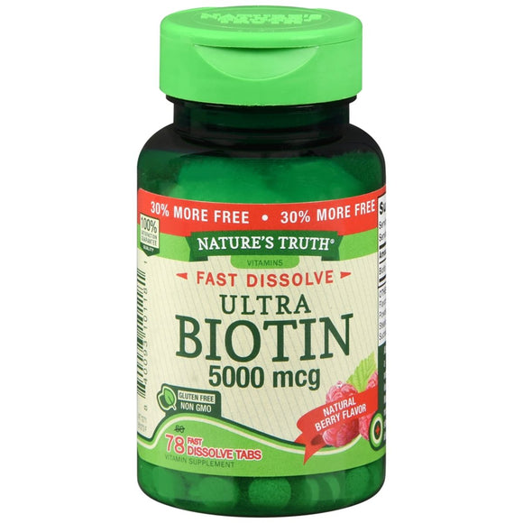 Nature's Truth Ultra Biotin 5,000 mcg Fast Dissolve Tabs Natural Berry Flavor - 78 TB