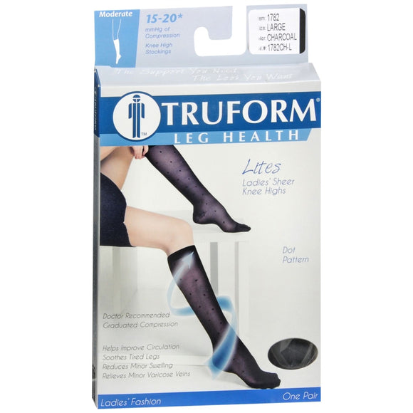 Truform Leg Health Lites Ladies Sheer Knee Highs Large Charcoal 1 pr
