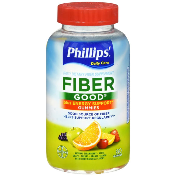 Phillips' Fiber Good Plus Energy Support Gummies Assorted Flavors - 80 EA