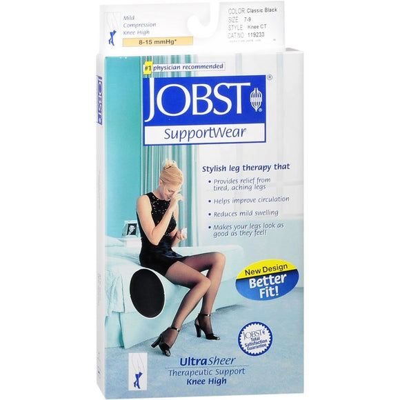 JOBST SupportWear Knee High Stockings 8-15 mmHg Ultra Sheer Classic Black Medium - 1 PR